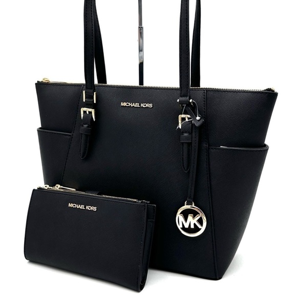 Michael Kors Large Charlotte Tote Bag & Large Double Zip Wallet Black - Picture 3 of 14